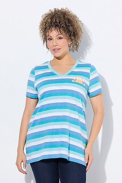 Ulla Popken T-Shirt Ringelshirt Sonne A-Linie V-Ausschnitt Halbarm günstig online kaufen