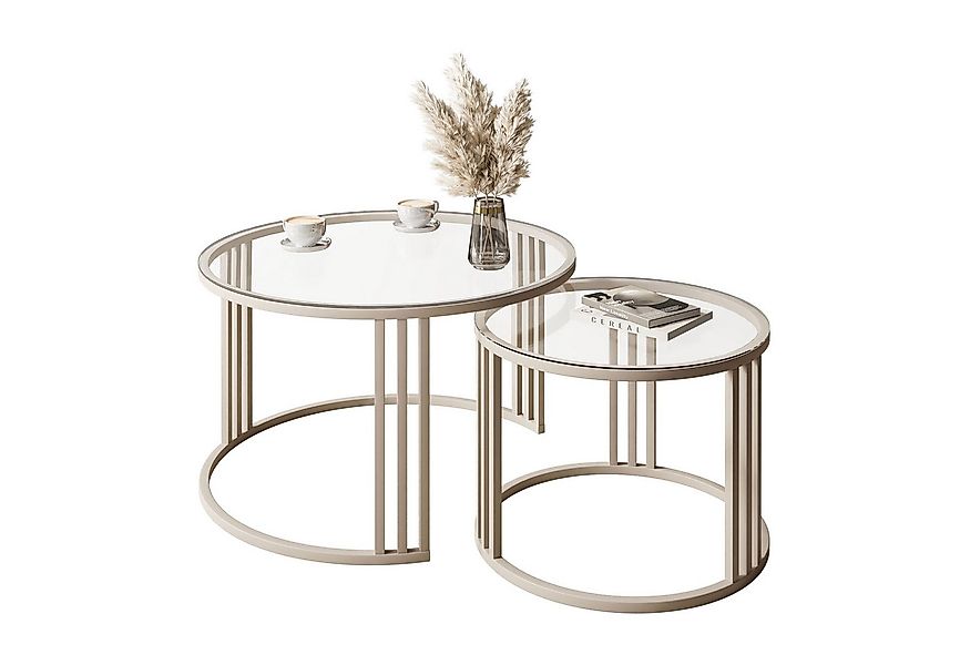 Lookway Couchtisch LORI 2in1 GLASS, runder Couchtisch mit kaschmirfarbenem günstig online kaufen