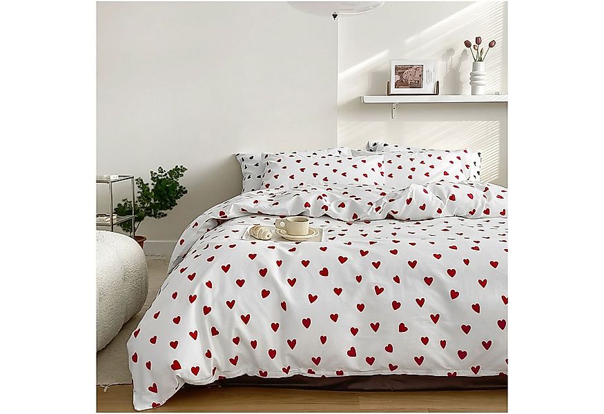 KEAYOO Bettwäsche Rot Herzen, 4 teilig, 100% Baumwolle Weiß Bettwäsche günstig online kaufen
