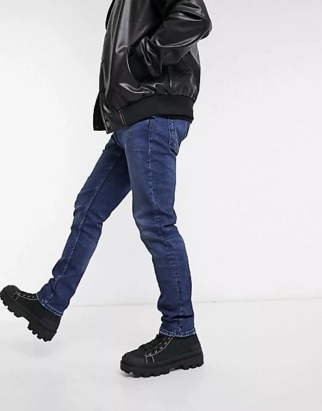 Pull&Bear – Schmale Jeans in dunkelblauer Waschung günstig online kaufen