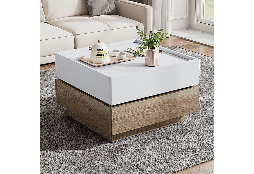 REDOM Couchtisch 360° drehbarer, 2-stufiger Wohnzimmertisch mit Schubladen günstig online kaufen