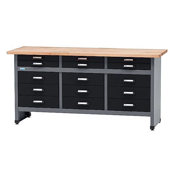 Küpper Werkbank mit 15 Schubladen 84 x 170 x 60 cm Schwarz-Hellgrau günstig online kaufen