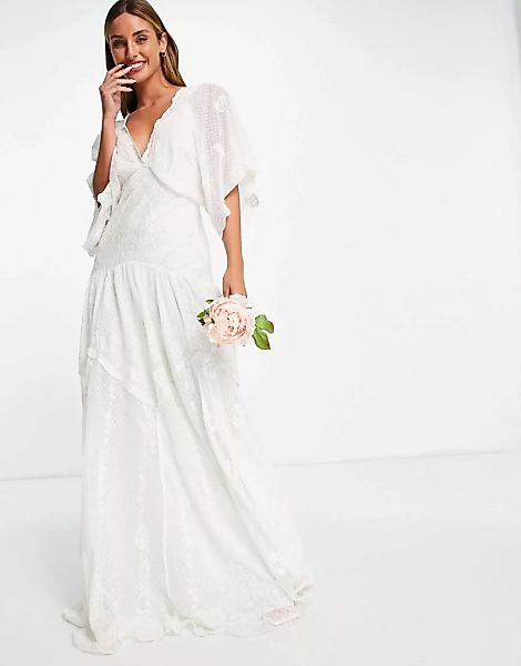 ASOS EDITION – Jessica – Hochzeitskleid aus Netzstoff mit gepunkteter Struk günstig online kaufen