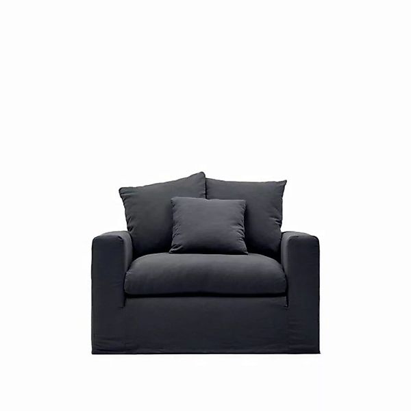 Natur24 Sofa Sessel Nora 140 x 68 x 104 cm Leinen Baumwolle Anthrazitgrau günstig online kaufen