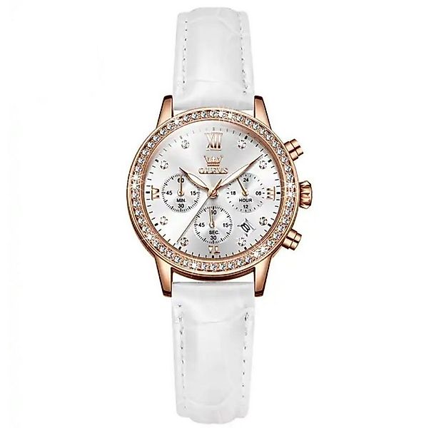 Tidy Quarzuhr Damenuhr Chronograph Rosegold mit Lederarmband und Strass günstig online kaufen
