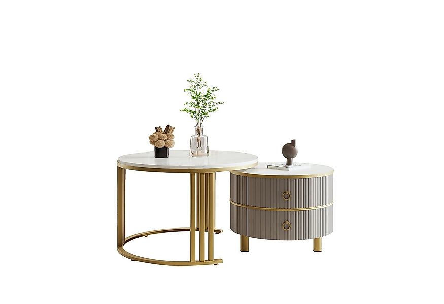 OKWISH Couchtisch 2-in-1 runder Couchtisch (Beistelltisch mit glänzender Pl günstig online kaufen