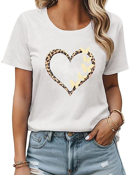 PYL Kurzarmshirt Damen Bequemes Sommer Kurzarmbluse Locker Liebe Print-Shir günstig online kaufen