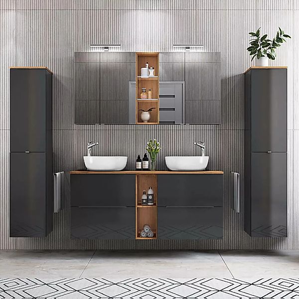 Badezimmermöbel Komplett Set mit 2 Hochschränken AMARILLO-147-GREY, Wotan E günstig online kaufen