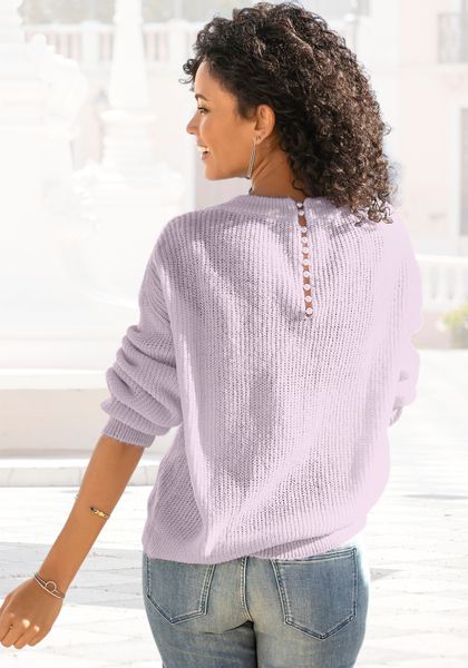 LASCANA V-Ausschnitt-Pullover mit Zierperlen im Rücken, günstig online kaufen