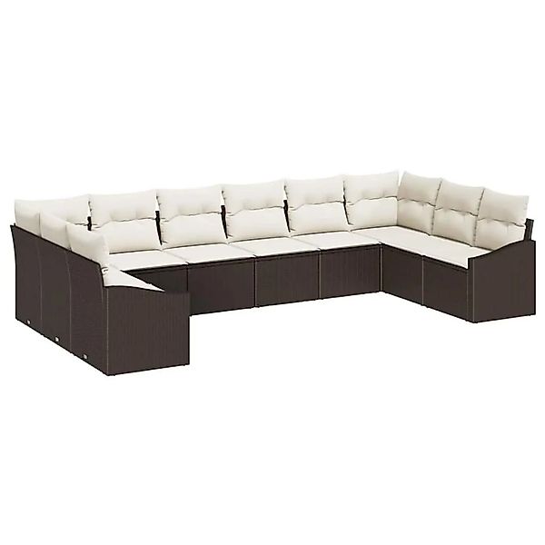 vidaXL Gartensofa-Set mit Speicher 10 Stk Braun und Creme Poly-Rattan 33555 günstig online kaufen
