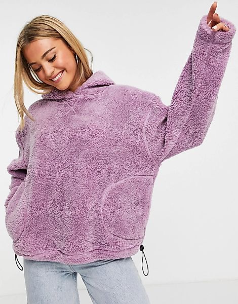 Topshop – Kapuzenpullover aus Teddyfell in Flieder-Violett günstig online kaufen