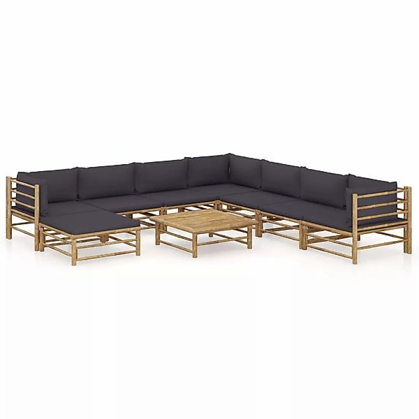 vidaXL 9-tlg Garten-Lounge-Set mit Dunkelgrauen Kissen Bambus Modell 2 günstig online kaufen