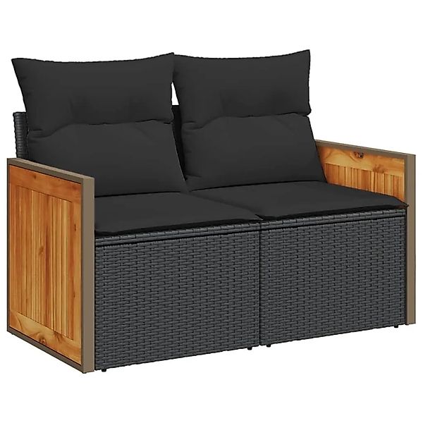 vidaXL Gartensofa mit Kissen 2-Sitzer Schwarz Poly Rattan 365979 günstig online kaufen