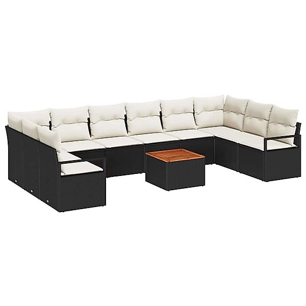 vidaXL Garten Sofa Set 11-Tlg Schwarz Weiß Weide und Gewebe 3356423 günstig online kaufen