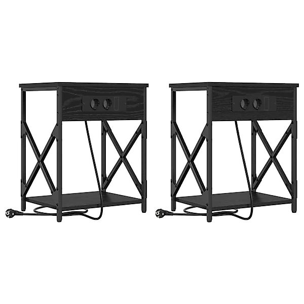 vidaXL Nachttisch mit Ladestation 2 Stk Schwarze Eiche 41 x 31 x 51 cm 8595 günstig online kaufen