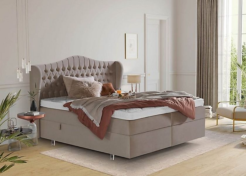 BettCo Stauraumbett Boxspringbett mit Bettkasten Maison (in Taupe Velours, günstig online kaufen