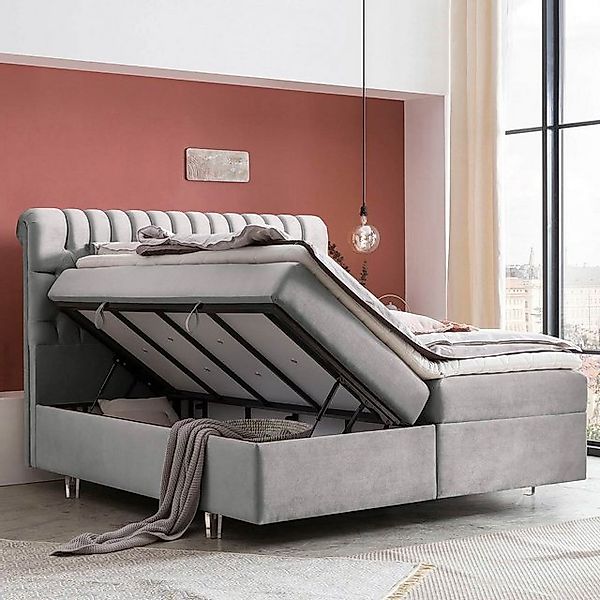 BettCo Stauraumbett Boxspringbett mit Bettkasten Chester (in Silber Samt, 1 günstig online kaufen