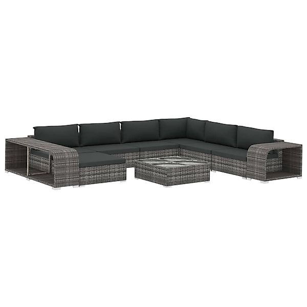 vidaXL 10-Tlg Garten-Lounge-Set mit Auflagen Poly Rattan Grau 46816 günstig online kaufen