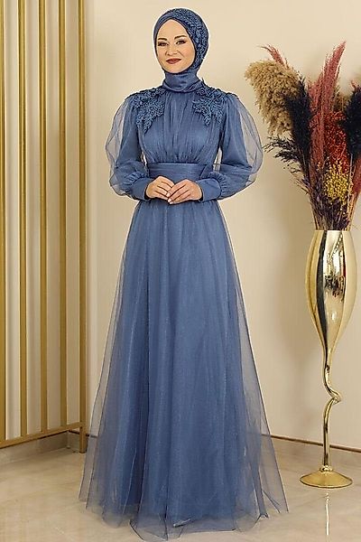 fashionshowcase Tüllkleid Abendkleid mit Blumen Guipure-Details günstig online kaufen