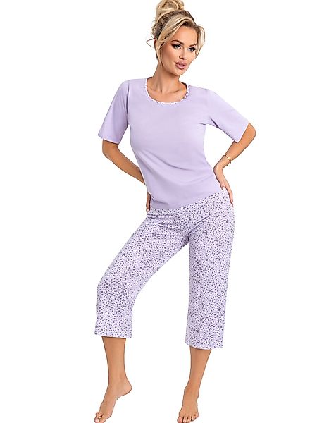 Donna Capri-Pyjama 3/4 Schlafanzug mit geblümten günstig online kaufen