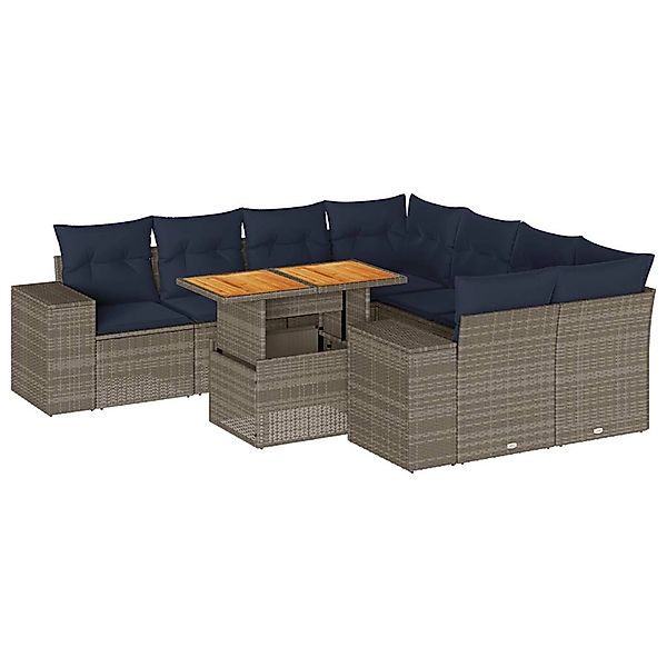 vidaXL 9-Tlg Garten-Sofagarnitur mit Kissen Grau Poly Rattan 3327358 günstig online kaufen