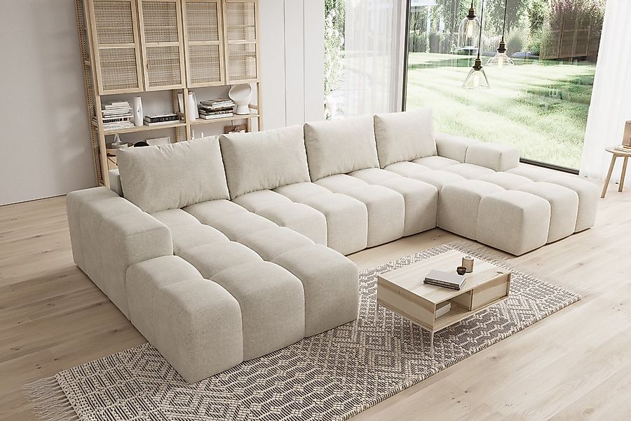 PROMETO Möbel Ecksofa Couch U-Form, Sofa U-Form Teddy-Bouclé, WebStoff -Cen günstig online kaufen