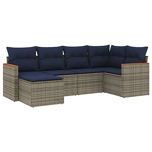 vidaXL 6-Tlg Gartensofa-Set mit Kissen Grau Polyrattan 3226180 günstig online kaufen