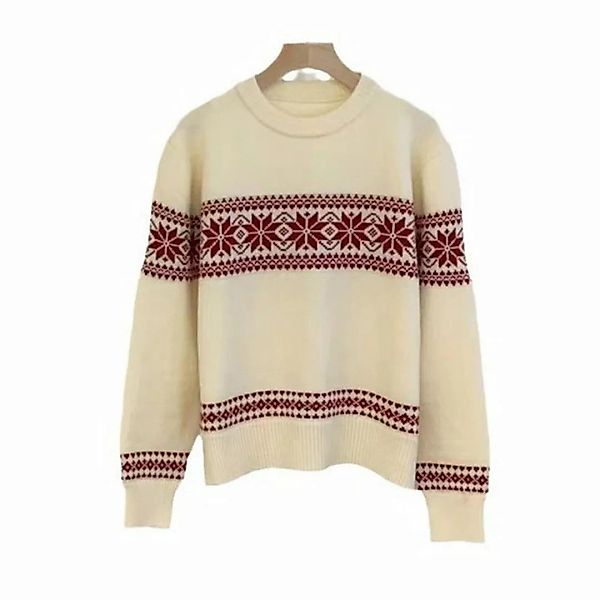 FIDDY Sweater Vintage-Jacquard-Pullover mit Rundhalsausschnitt (1-tlg) günstig online kaufen