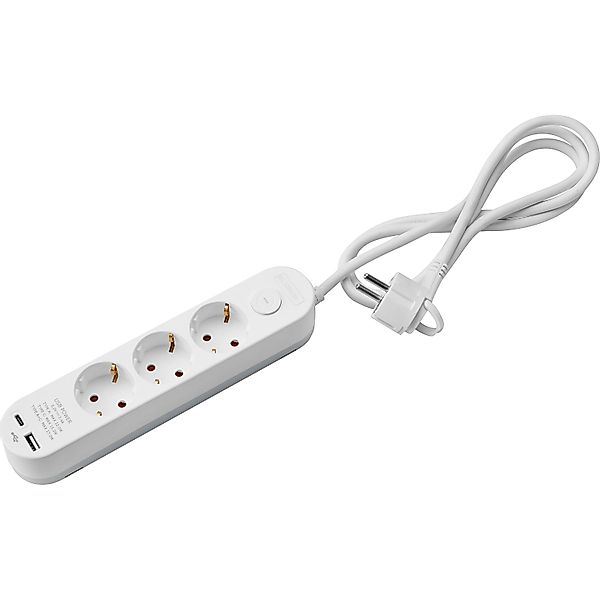 Steckdosenleiste 3-fach mit 2 USB-Anschlüssen Weiß 1,4 m günstig online kaufen