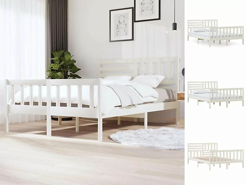 vidaXL Bettgestell Massivholzbett Weiß 140x200 cm Bett Bettrahmen Bettgeste günstig online kaufen