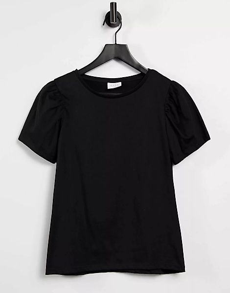 Vila – T-Shirt mit Puffärmeln in Schwarz günstig online kaufen