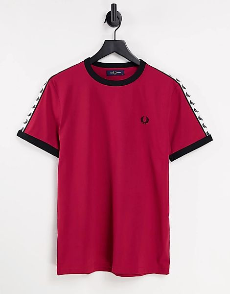 Fred Perry – Rotes Ringer-T-Shirt mit Zierleiste günstig online kaufen