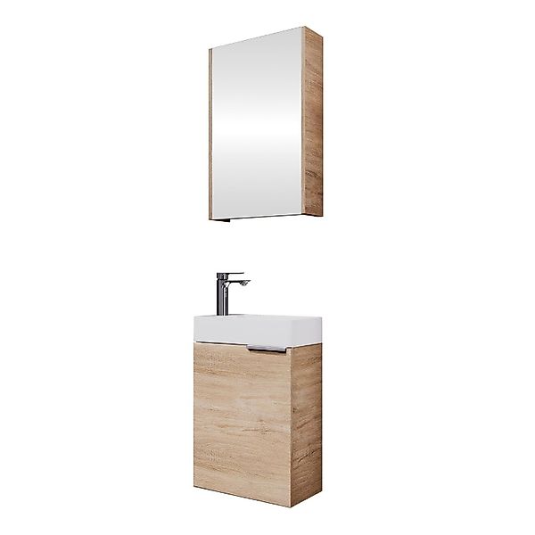 Planetmöbel Badmöbel-Set Badmöbel-Set 40cm mit Spiegelschrank Gold Eiche, ( günstig online kaufen