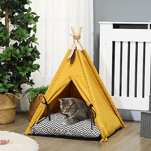 PawHut Katzenhaus  Tipi-Zelt Hundebett mit Kissen, rutschfest, mit Spielbal günstig online kaufen