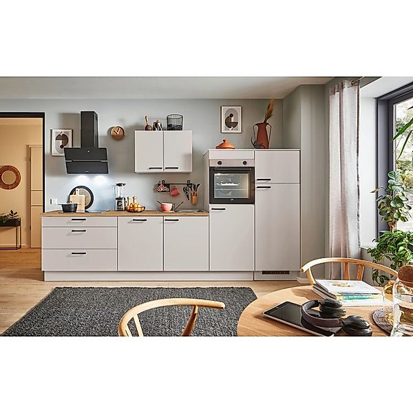 pino Küchenzeile 340 cm Kaschmirgrau Anschlag rechts 2 Geräteschränke günstig online kaufen