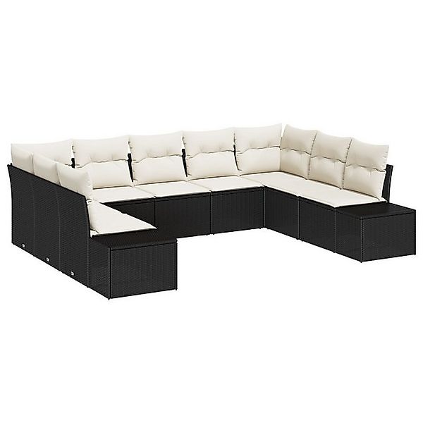vidaXL Loungesofa 9-tlg. Garten-Sofagarnitur mit Kissen Schwarz Poly Rattan günstig online kaufen