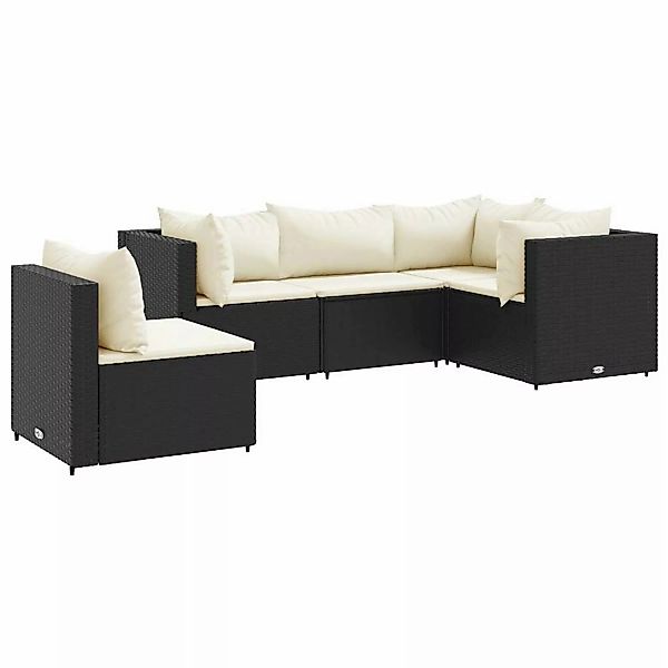 vidaXL 5-tlg Garten-Lounge-Set mit Kissen Schwarz Poly Rattan Modell 24 günstig online kaufen