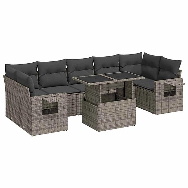 vidaXL 8-Tlg Garten-Sofagarnitur mit Kissen Grau Poly Rattan 3326441 günstig online kaufen