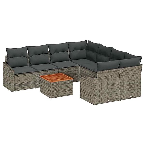 vidaXL Garten-Sofa-Set mit Kissen 9-Tlg Grau Poly Rattan 3347811 günstig online kaufen