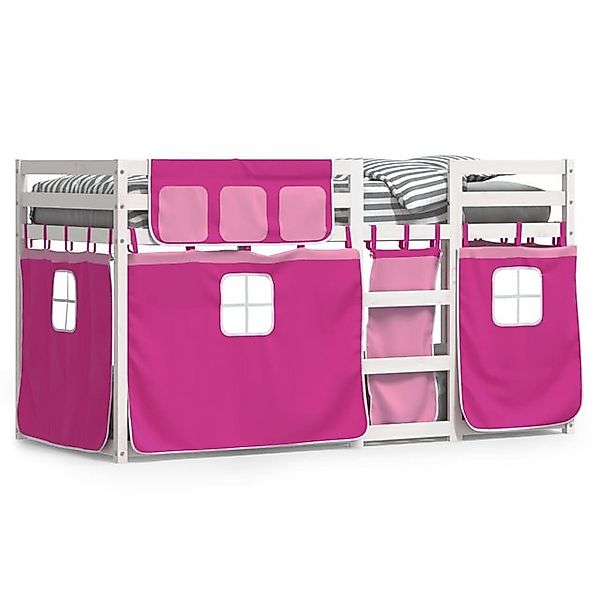 vidaXL Etagenbett, Doppelstockbett mit Vorhängen Rosa 90x190 cm Massivholz günstig online kaufen