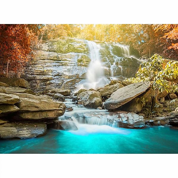 Fototapete Wasserfall Blau Grün Orange  3,50 m x 2,55 m FSC® günstig online kaufen