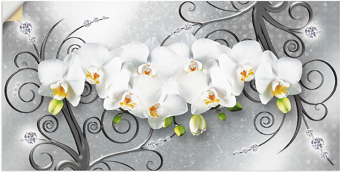 Artland Wandbild "weiße Orchideen auf Ornamenten", Blumenbilder, (1 St.), a günstig online kaufen