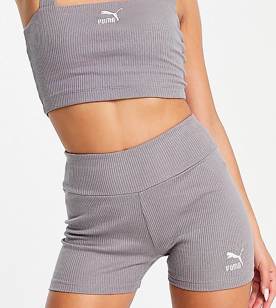 PUMA – Gerippte Legging-Shorts in Sturmgrau günstig online kaufen