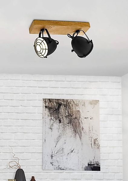 EGLO Deckenspot »GATEBECK Strahler, Stahl und Holz, E14, IP20, Wohnzimmerla günstig online kaufen