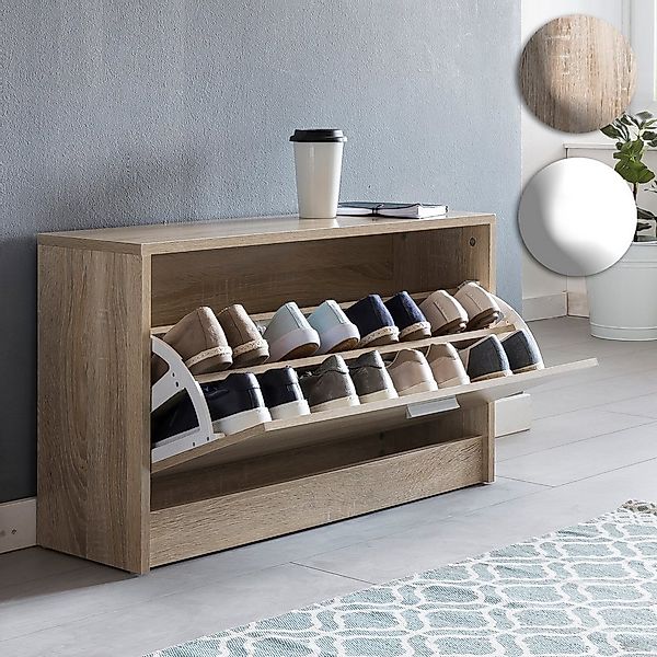 FINEBUY Schuhbank SuVa11681_1 (mit Sitzfläche Sonoma, Schuhkipper Holz 80x4 günstig online kaufen