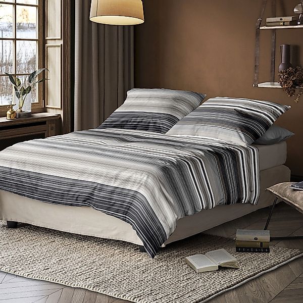 Irisette Mako Satin Bettwäsche Wave 8651-11 Streifen Grau Sand 135x200 günstig online kaufen