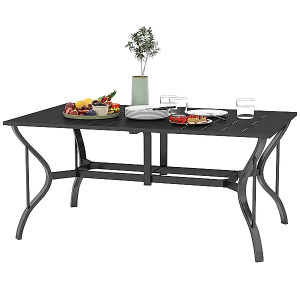 Outsunny Gartentisch Stahl 150x90 cm Wetterfest Balkontisch mit Schirmloch, günstig online kaufen