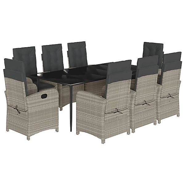 vidaXL 9-Tlg Garten-Essgruppe mit Kissen Hellgrau Poly Rattan 3212418 günstig online kaufen