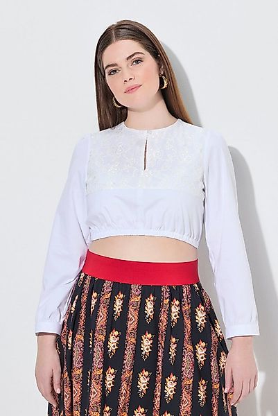 Ulla Popken Longbluse Dirndlbluse Spitze Rundhals Langarm Gummisaum günstig online kaufen