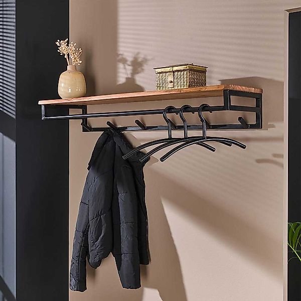 Wandgarderobe aus Metall und Akazie Massivholz 100 cm breit günstig online kaufen